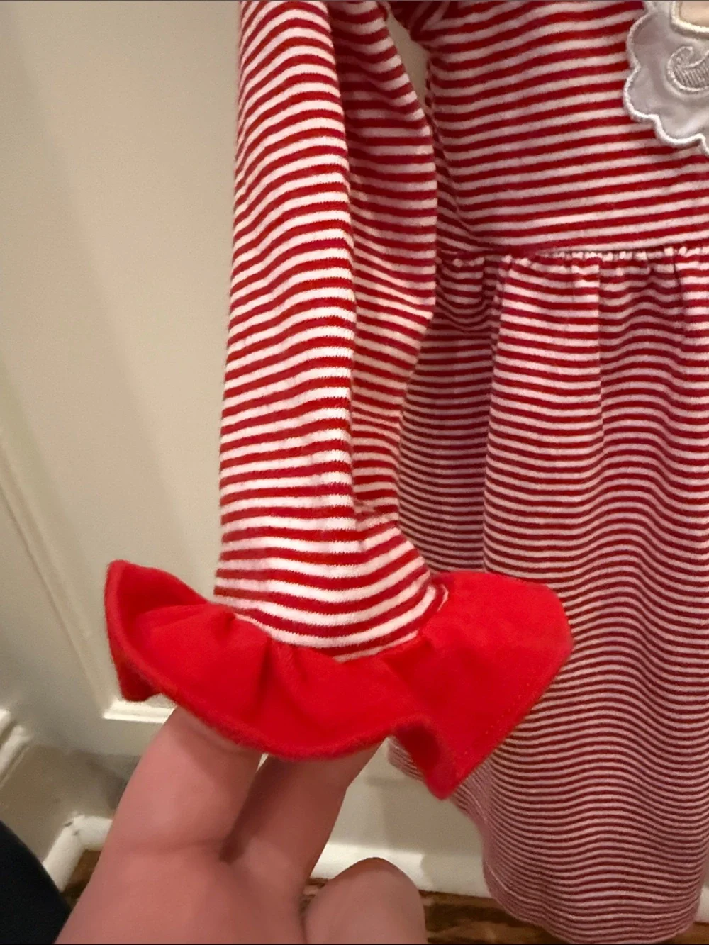 Stitchy Fish Red Striped Christmas Knit Dress with Santa & Cookies Appliqué
